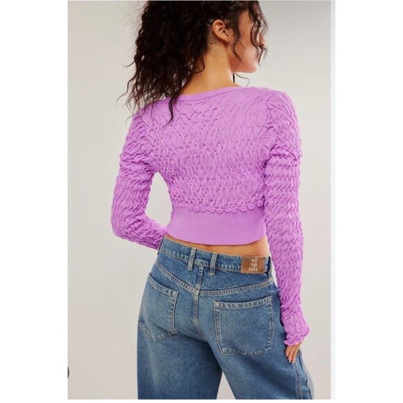 Free People Scrunchy Shrug Purple Long Sleeve Cropped Tie Front Cardigan Size XS - Picture 2 of 14